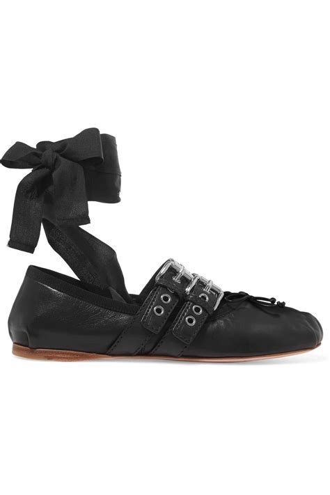 miu miu lace up leather ballet flats|farfetch ballet flats.